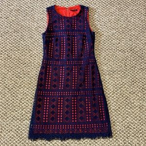Tommy Hilfiger Lace Overlay Sleeveless Dress - Navy Blue/Warm Red